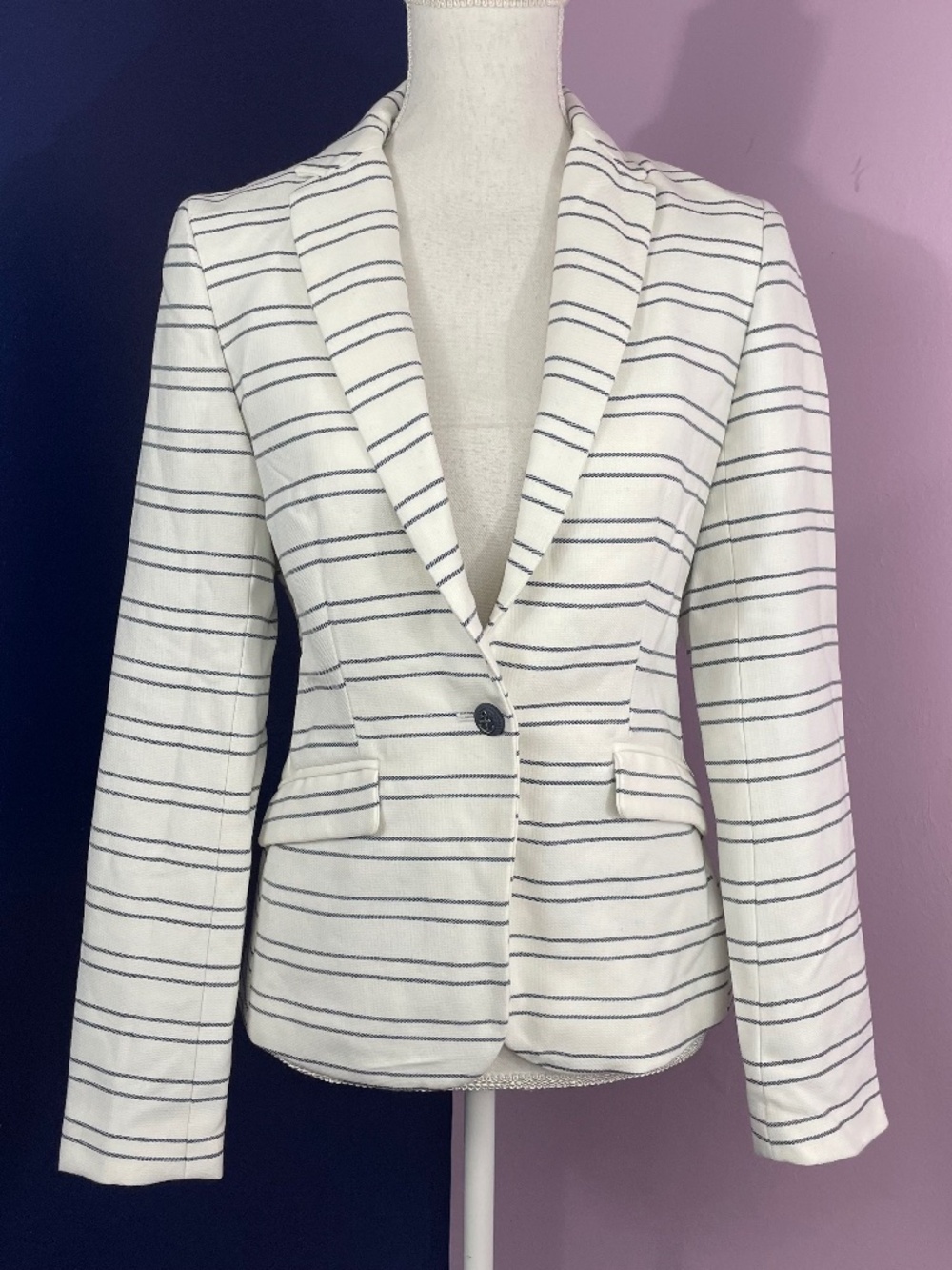 Anchor Button Nautical Blazer NEW S Striped Notched Lapel Sailor White Navy